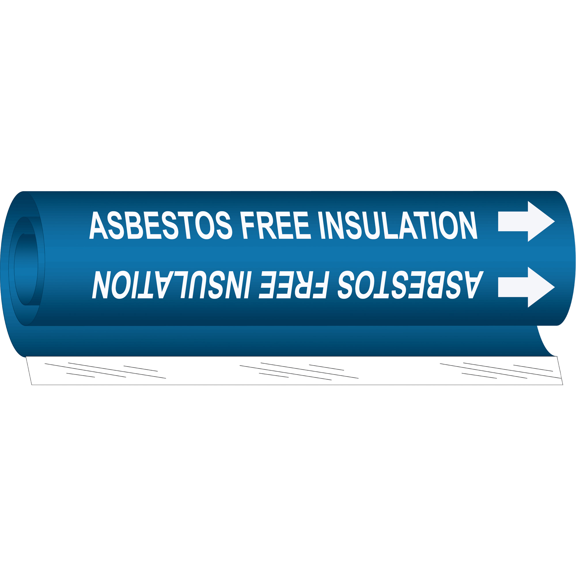 Marqueur de tuyau «Asbestos Free Insulation», Enveloppant, 26" h x 12" la, Blanc/bleu
