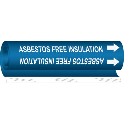 Marqueur de tuyau «Asbestos Free Insulation», Enveloppant, 9" h x 8" la, Blanc/bleu