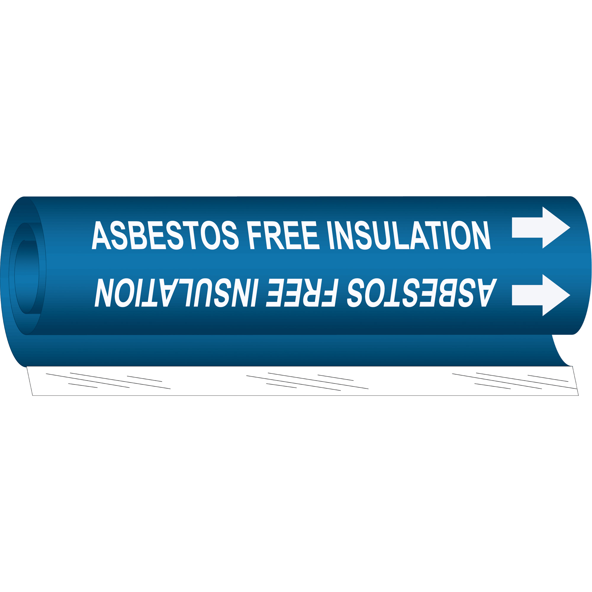 Marqueur de tuyau «Asbestos Free Insulation», Enveloppant, 9" h x 8" la, Blanc/bleu