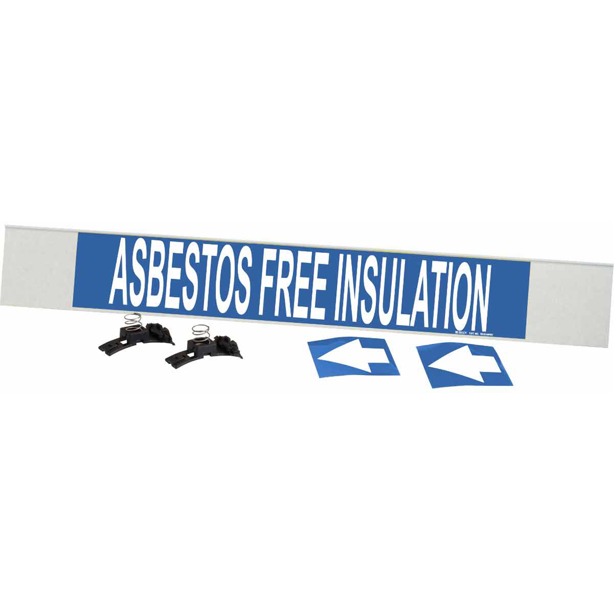 Marqueur de tuyau «Asbestos Free», Transporteur en fibre de verre avec agrafes, 4" h x 24" la, Blanc/bleu