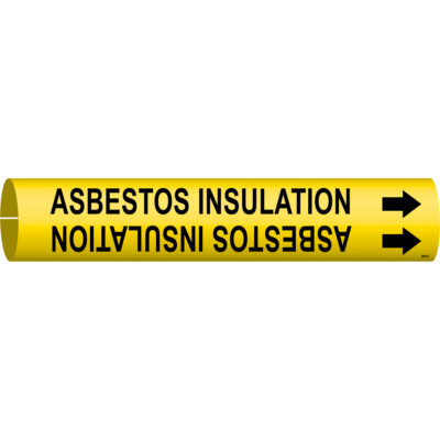 Marqueur de tuyau «Asbestos Insulation», À pression, 2-13/16" h x 2-13/16" la, Noir sur jaune