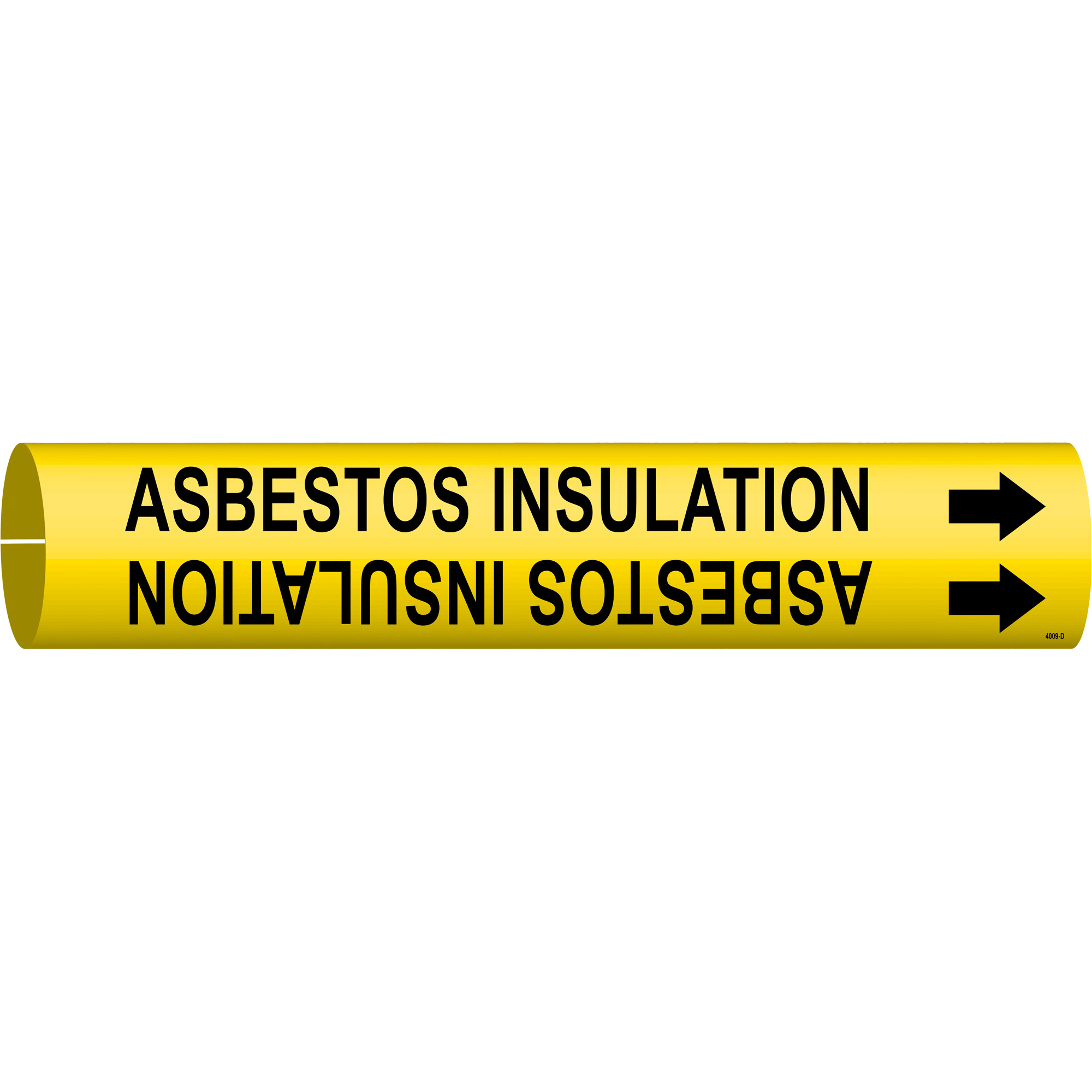 Marqueur de tuyau «Asbestos Insulation», À pression, 2-13/16" h x 2-13/16" la, Noir sur jaune