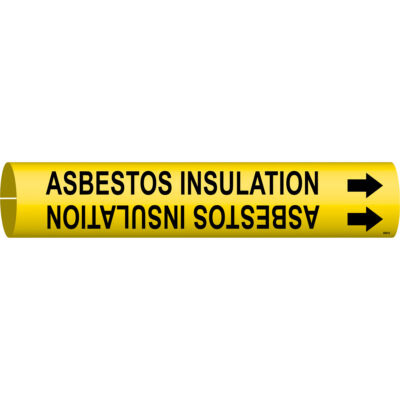 Marqueur de tuyau «Asbestos Insulation», À pression, 7/8" h x 7/8" la, Noir sur jaune