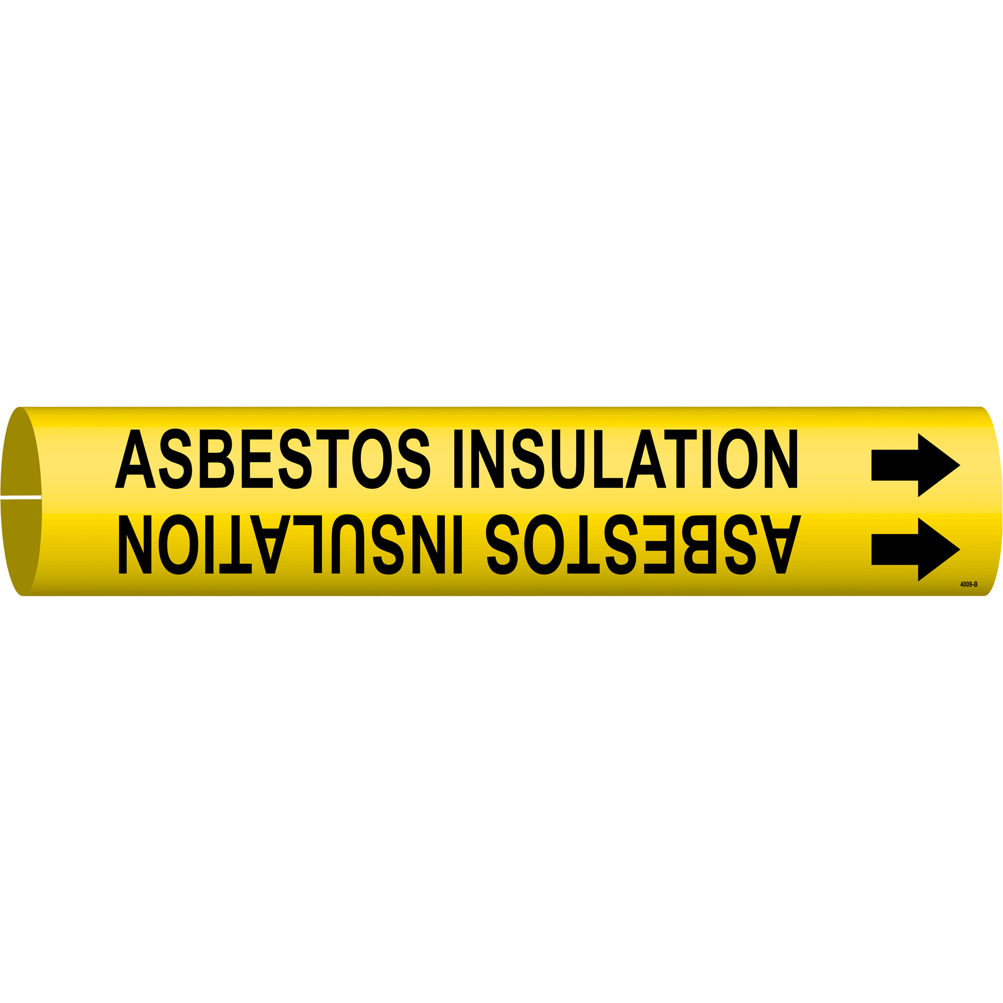 Marqueur de tuyau «Asbestos Insulation», À pression, 7/8" h x 7/8" la, Noir sur jaune