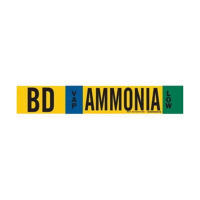 Marqueur de tuyau «BD Vap Ammonia Low» pour l'ammoniac (IIAR), Transporteur en fibre de verre avec agrafes, 4" h x 24" la, Noir sur jaune