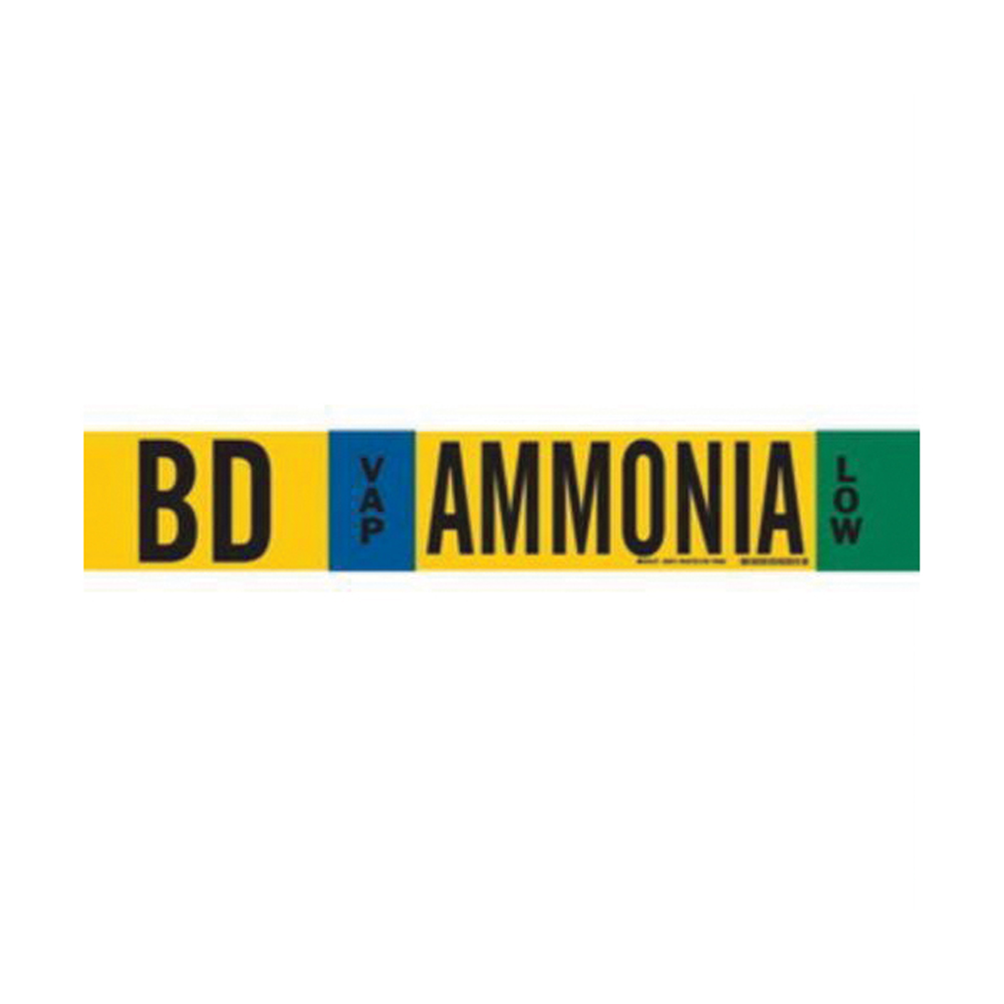 Marqueur de tuyau «BD Vap Ammonia Low» pour l'ammoniac (IIAR), Transporteur en fibre de verre avec agrafes, 4" h x 24" la, Noir sur jaune