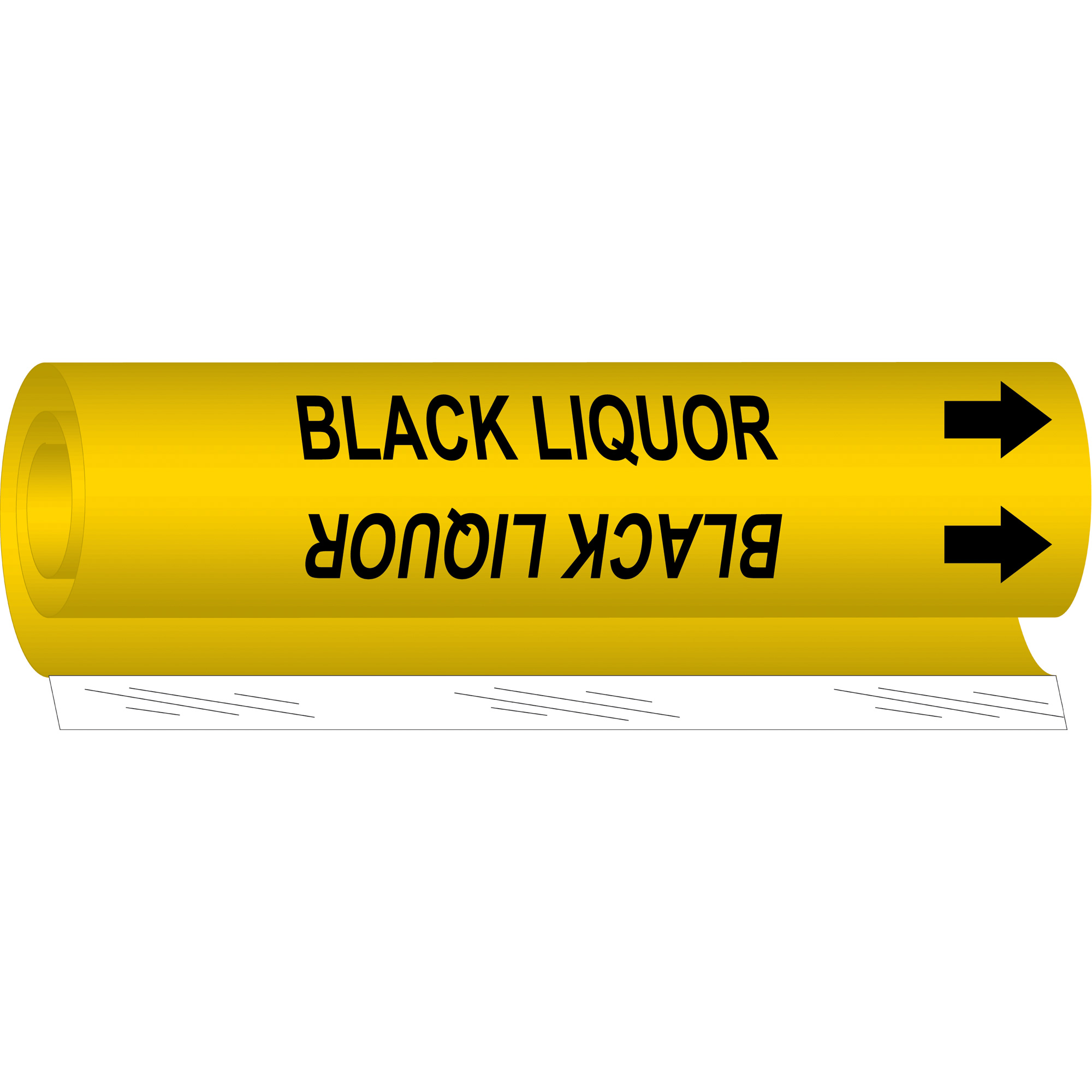 Marqueur de tuyau «Black Liquor», Enveloppant, 26" h x 12" la, Noir sur jaune
