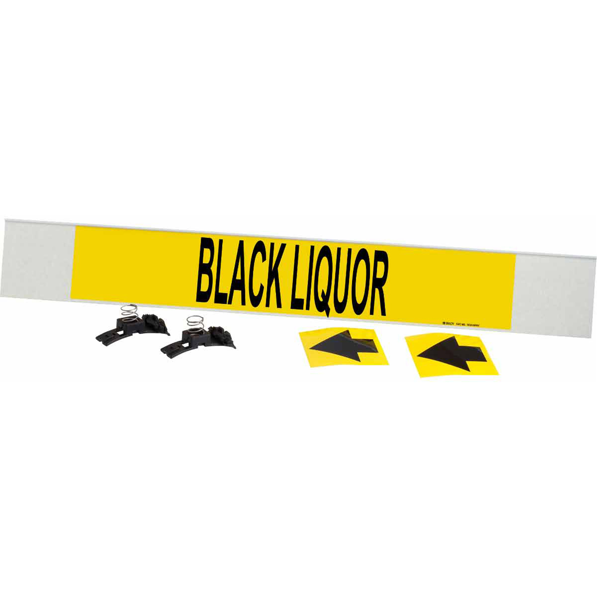 Marqueur de tuyau «Black Liquor», Transporteur en fibre de verre avec agrafes, 4" h x 24" la, Noir sur jaune