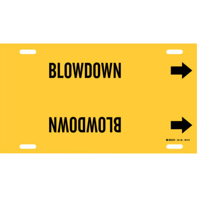 Marqueur de tuyau «Blowdown», À attacher, 10" h x 24" la, Noir sur jaune