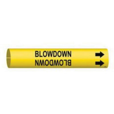 Marqueur de tuyau «Blowdown», À pression, 13/16" h x 13/16" la, Noir sur jaune