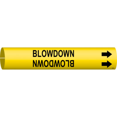 Marqueur de tuyau «Blowdown», À pression, 7/8" h x 7/8" la, Noir sur jaune