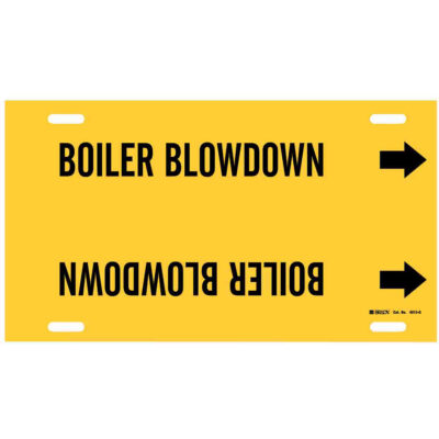 Marqueur de tuyau «Boiler Blowdown», À attacher, 10" h x 24" la, Noir sur jaune