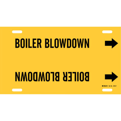 Marqueur de tuyau «Boiler Blowdown», À attacher, 8" h x 16" la, Noir sur jaune