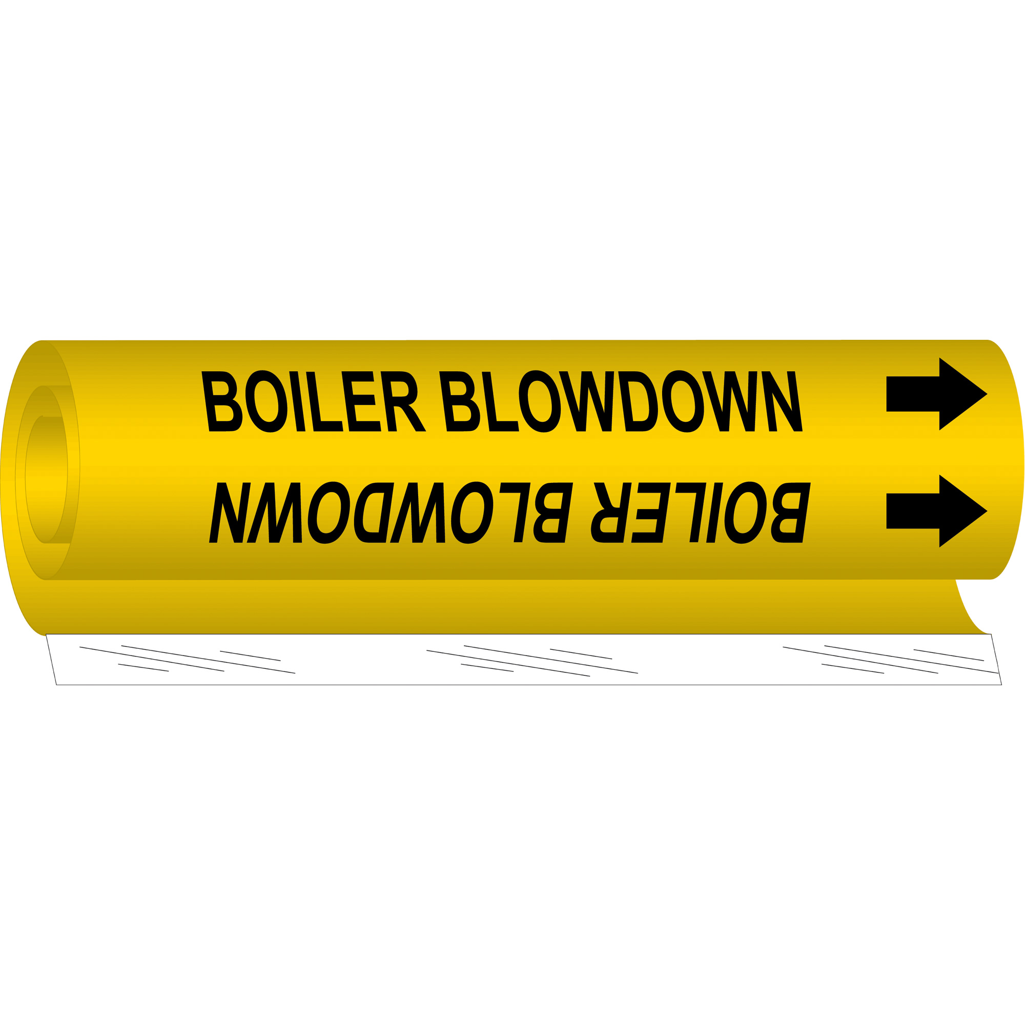 Marqueur de tuyau «Boiler Blowdown», Enveloppant, 5" h x 8" la, Noir sur jaune