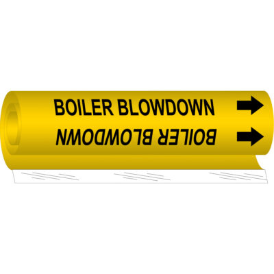 Marqueur de tuyau «Boiler Blowdown», Enveloppant, 5" h x 8" la, Noir sur jaune
