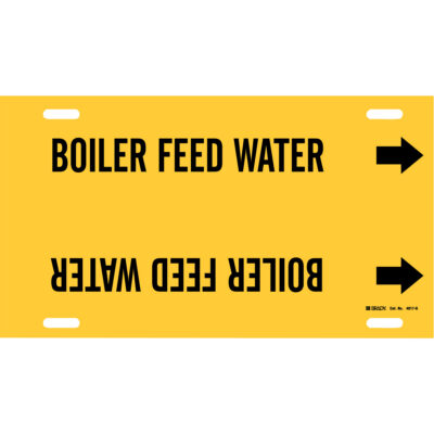 Marqueur de tuyau «Boiler Feed Water», À attacher, 10" h x 24" la, Noir sur jaune
