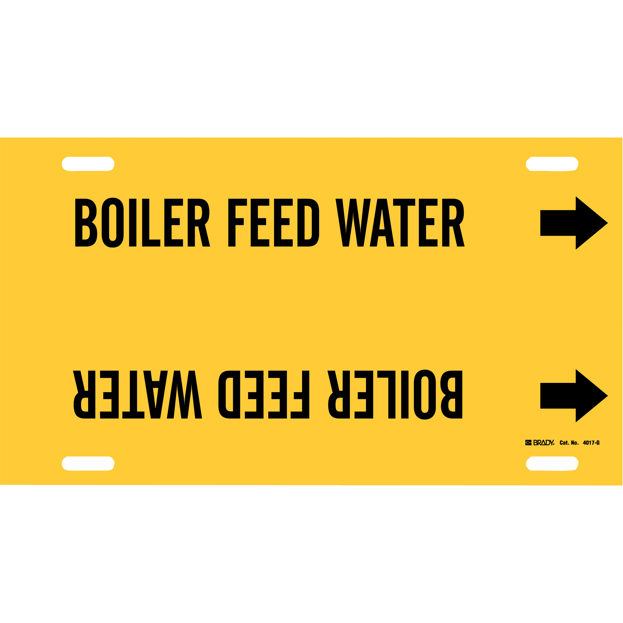 Marqueur de tuyau «Boiler Feed Water», À attacher, 10" h x 24" la, Noir sur jaune