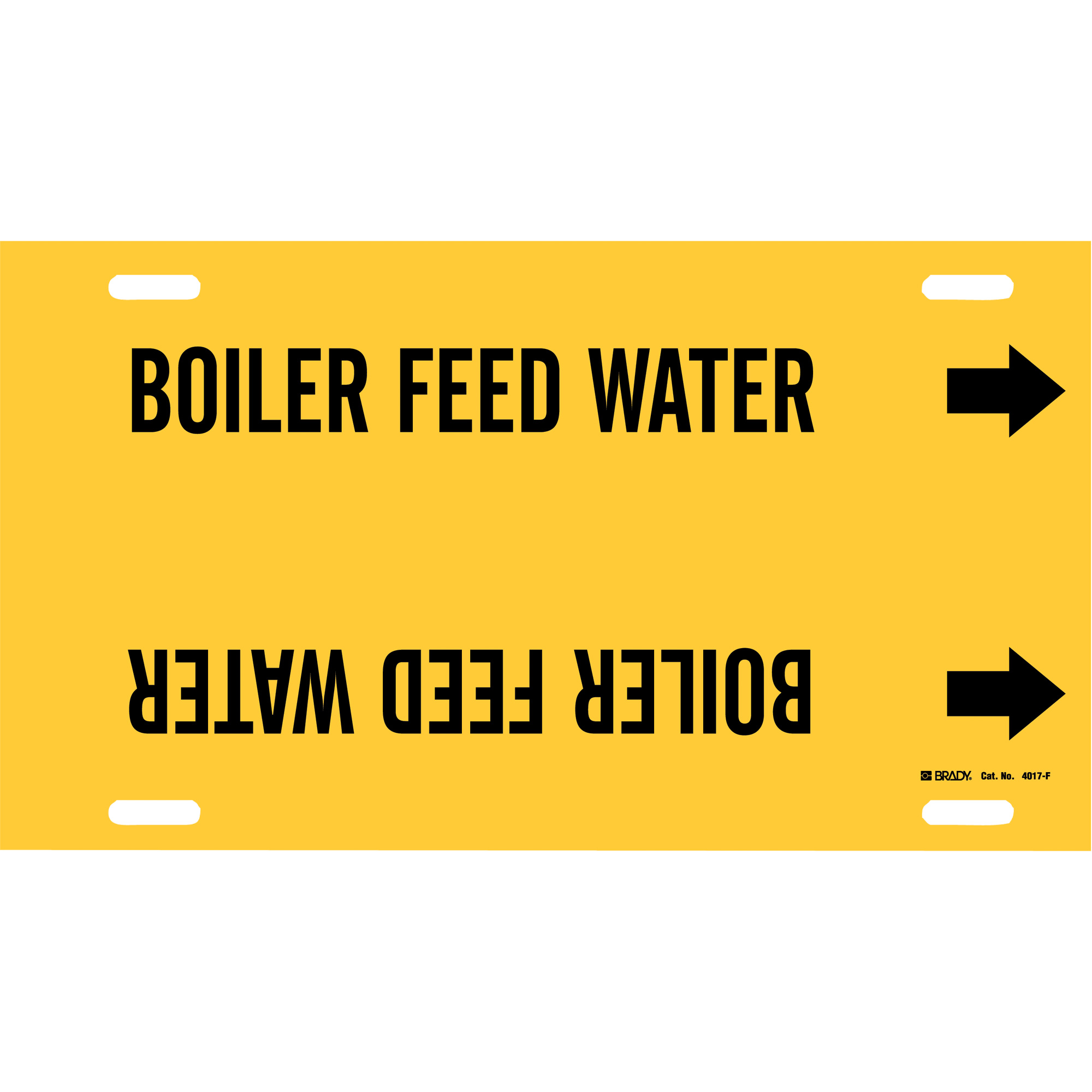 Marqueur de tuyau «Boiler Feed Water», À attacher, 8" h x 16" la, Noir sur jaune