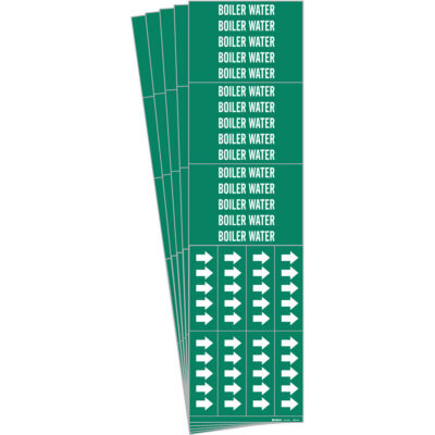 Marqueur de tuyau «Boiler Water», Autocollant, 2-1/4" h x 2-3/4" la, Blanc/vert
