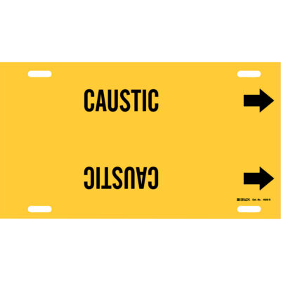 Marqueur de tuyau «Caustic», À attacher, 10" h x 24" la, Noir sur jaune