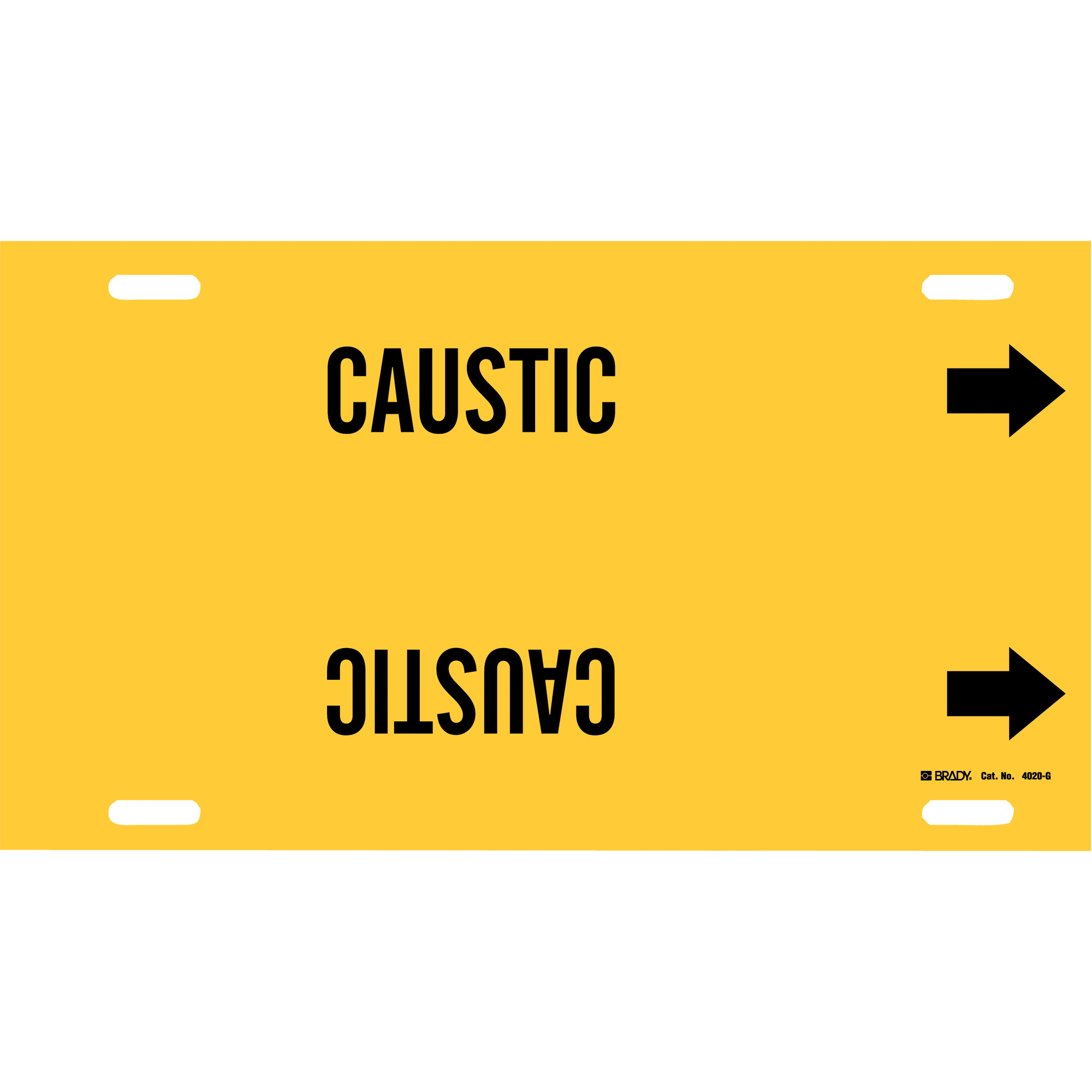 Marqueur de tuyau «Caustic», À attacher, 10" h x 24" la, Noir sur jaune