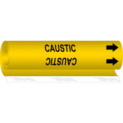 Marqueur de tuyau «Caustic», Enveloppant, 26" h x 12" la, Noir sur jaune