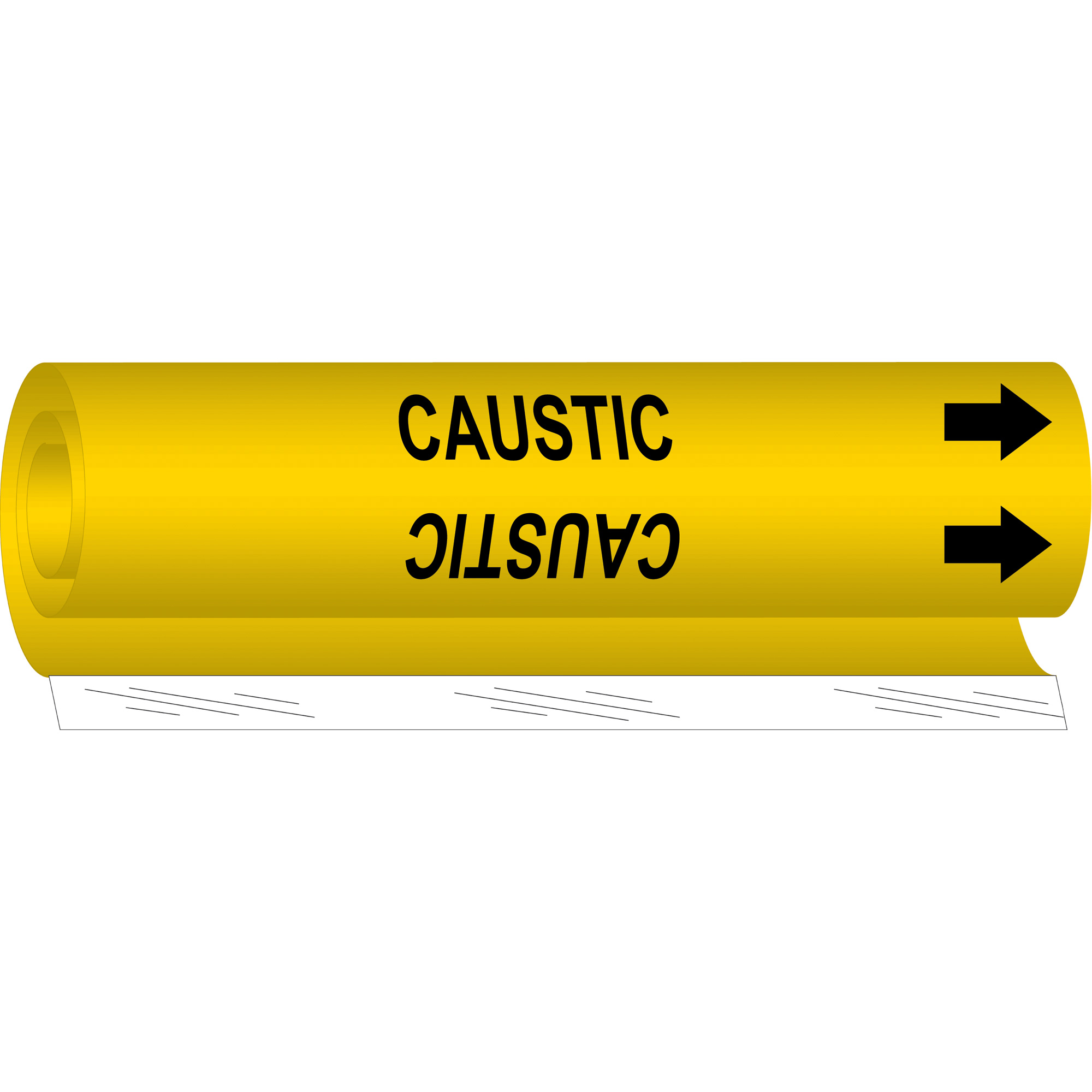 Marqueur de tuyau «Caustic», Enveloppant, 26" h x 12" la, Noir sur jaune