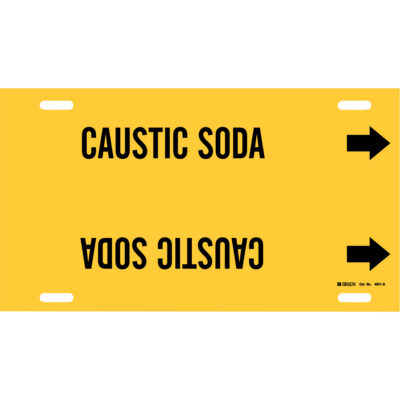 Marqueur de tuyau «Caustic Soda», À attacher, 10" h x 24" la, Noir sur jaune