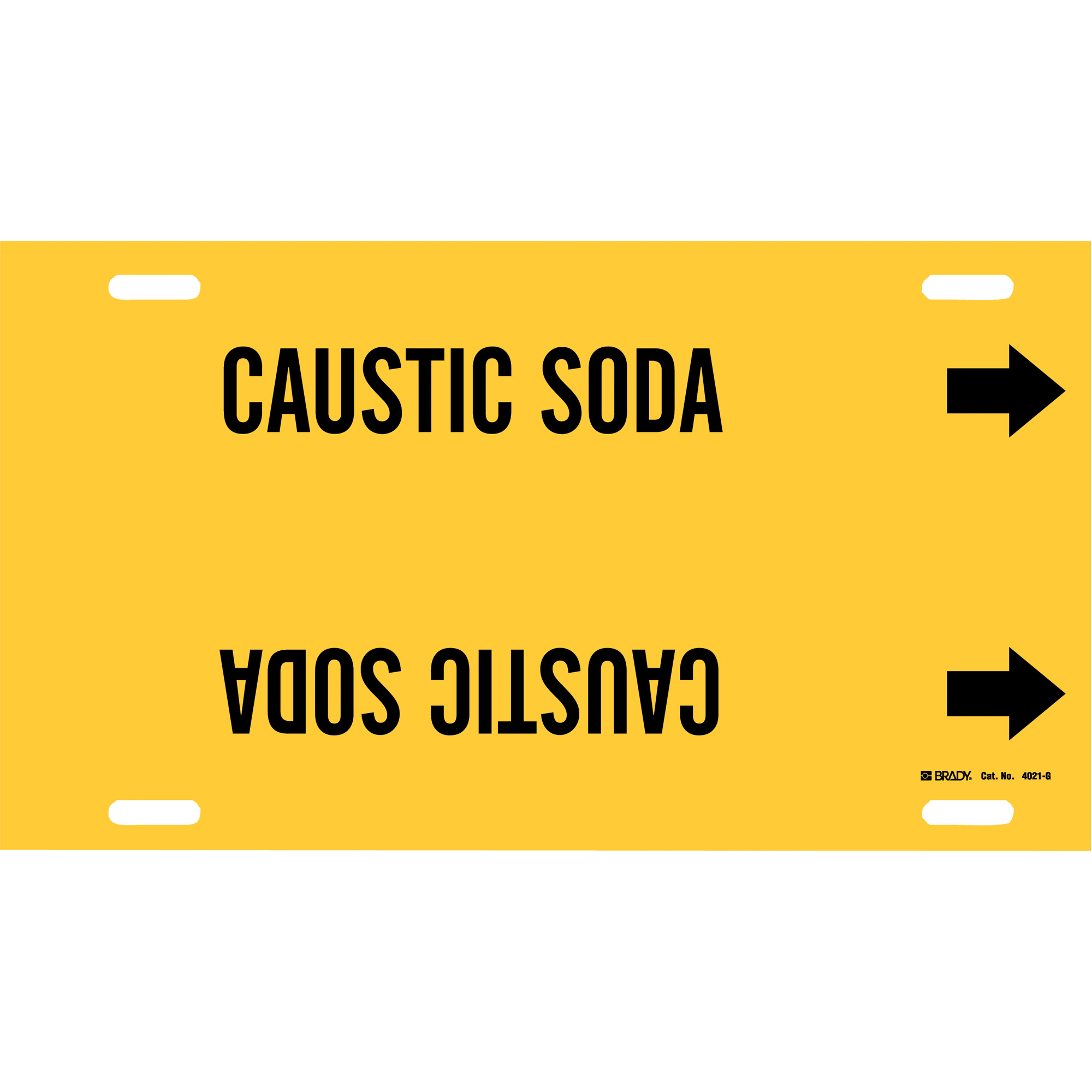 Marqueur de tuyau «Caustic Soda», À attacher, 10" h x 24" la, Noir sur jaune