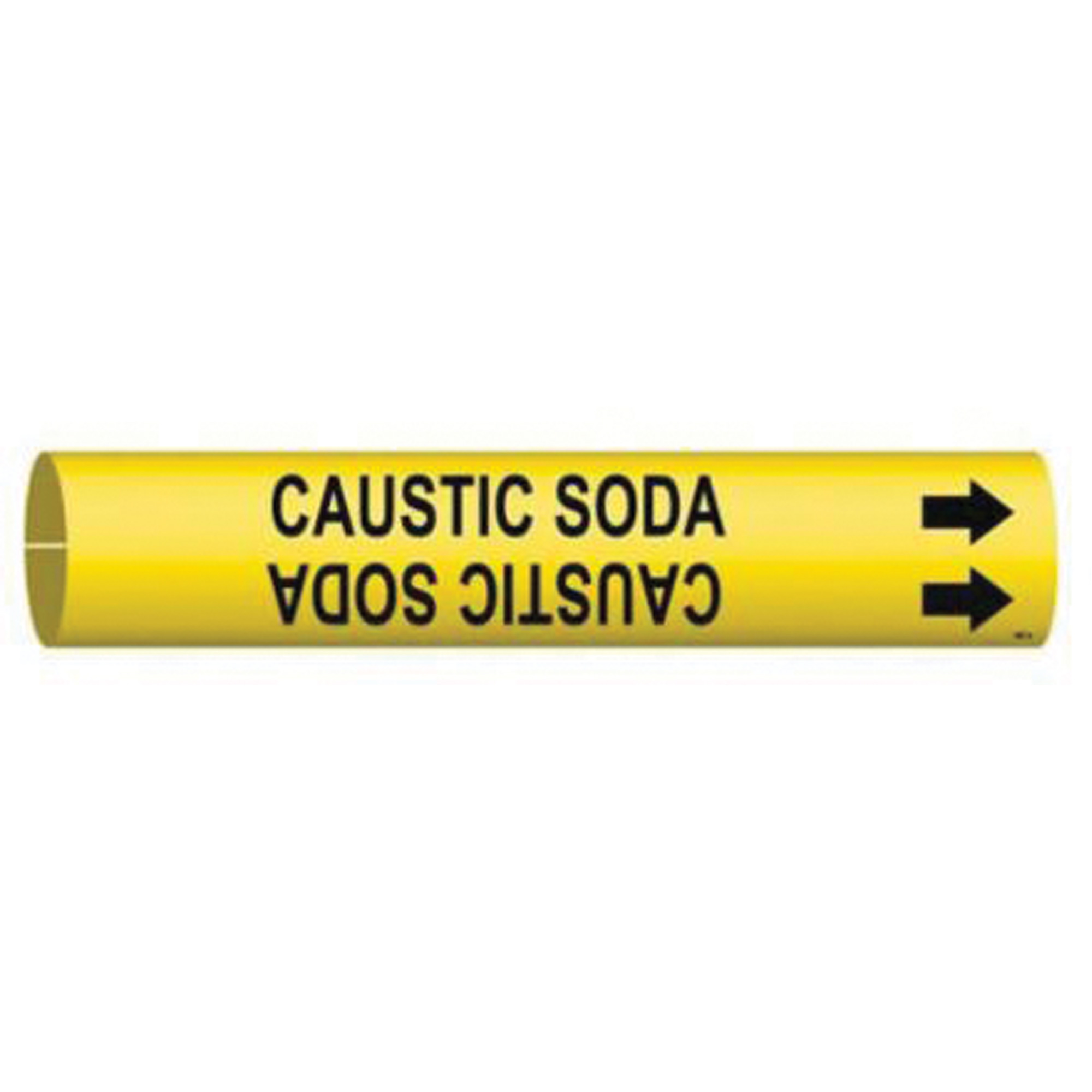 Marqueur de tuyau «Caustic Soda», À pression, 2" h x 2" la, Noir sur jaune