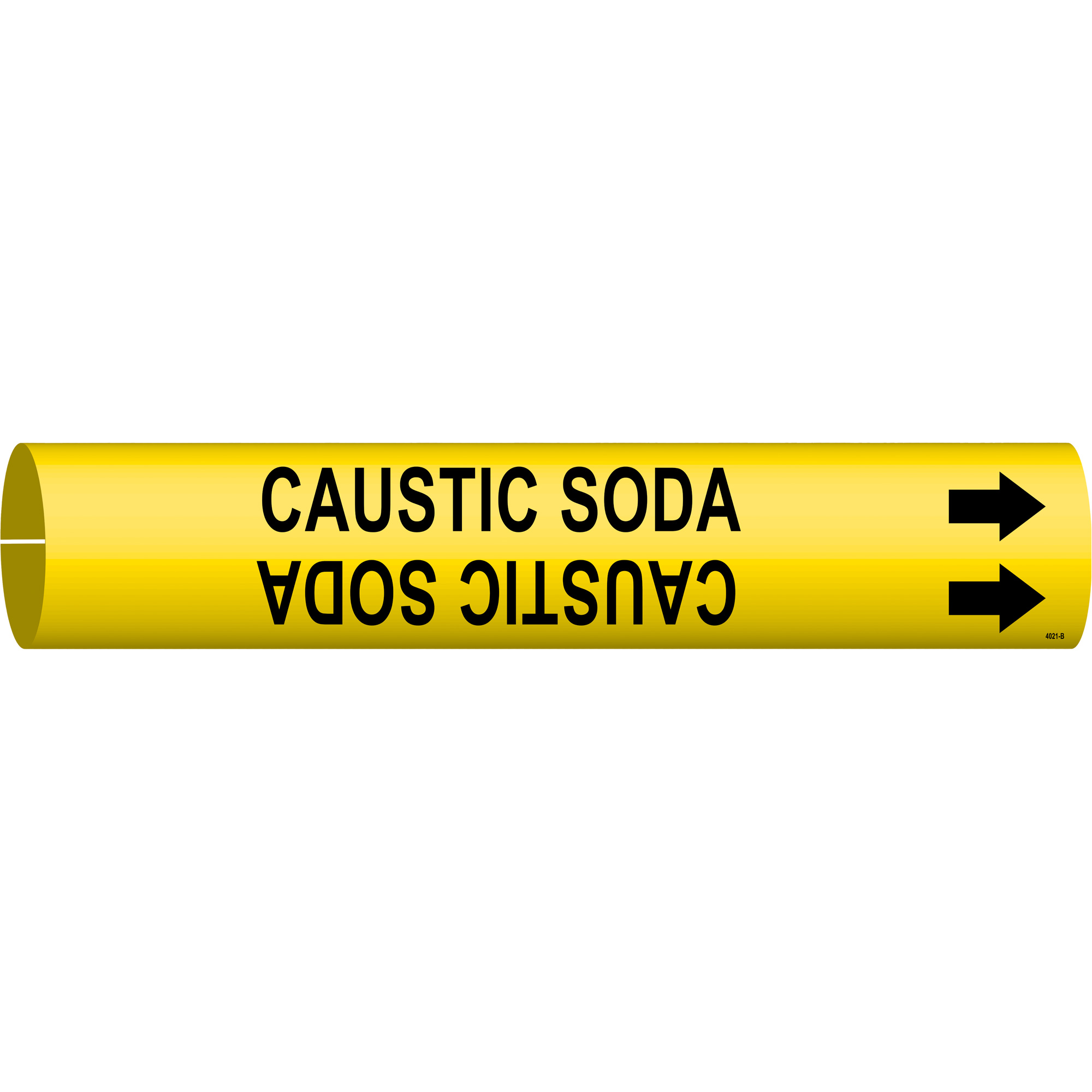 Marqueur de tuyau «Caustic Soda», À pression, 7/8" h x 7/8" la, Noir sur jaune