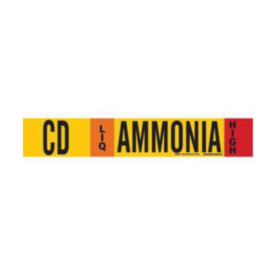 Marqueur de tuyau «CD Liq Ammonia High» pour l'ammoniac (IIAR), Transporteur en fibre de verre avec agrafes, 4" h x 24" la, Noir sur jaune