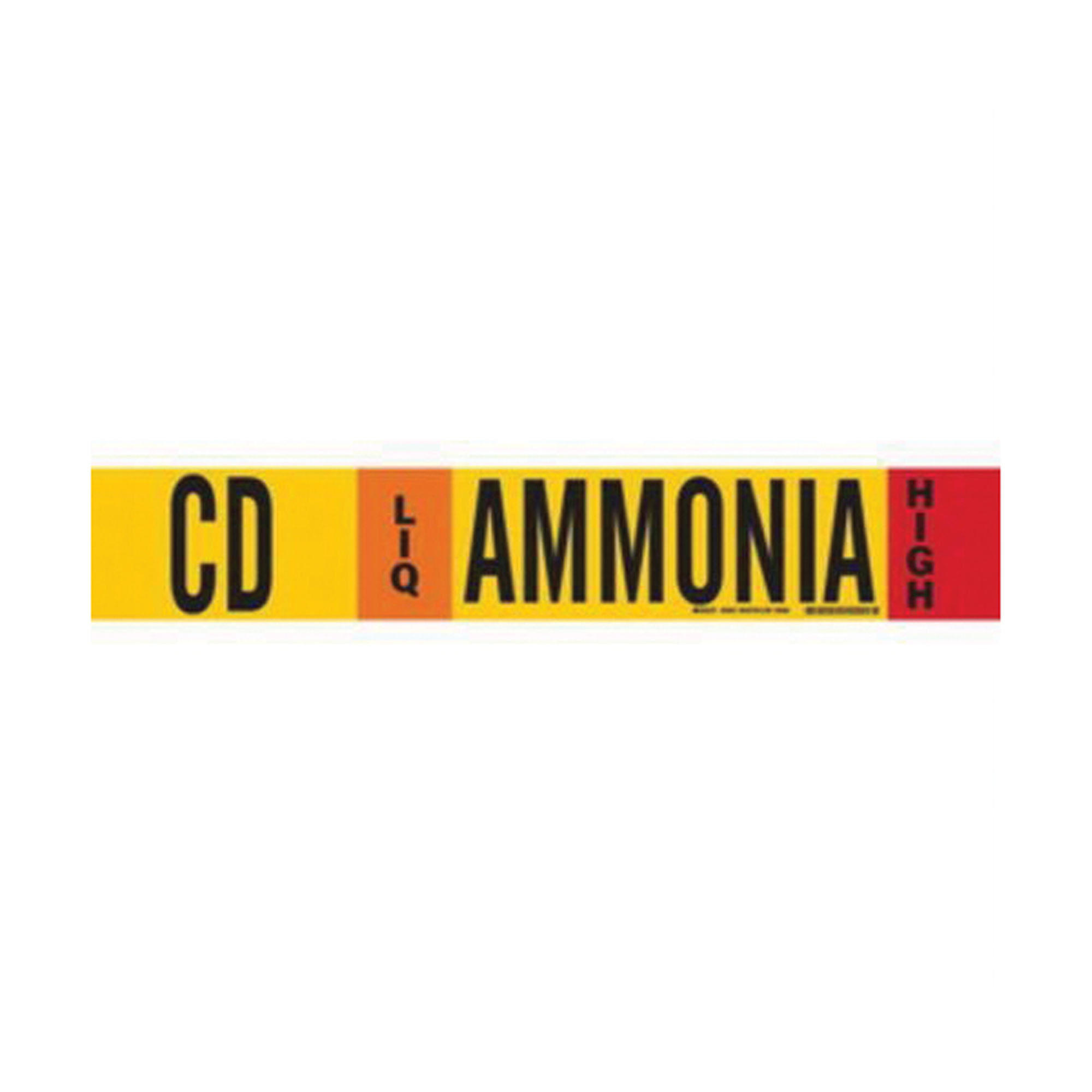 Marqueur de tuyau «CD Liq Ammonia High» pour l'ammoniac (IIAR), Transporteur en fibre de verre avec agrafes, 4" h x 24" la, Noir sur jaune
