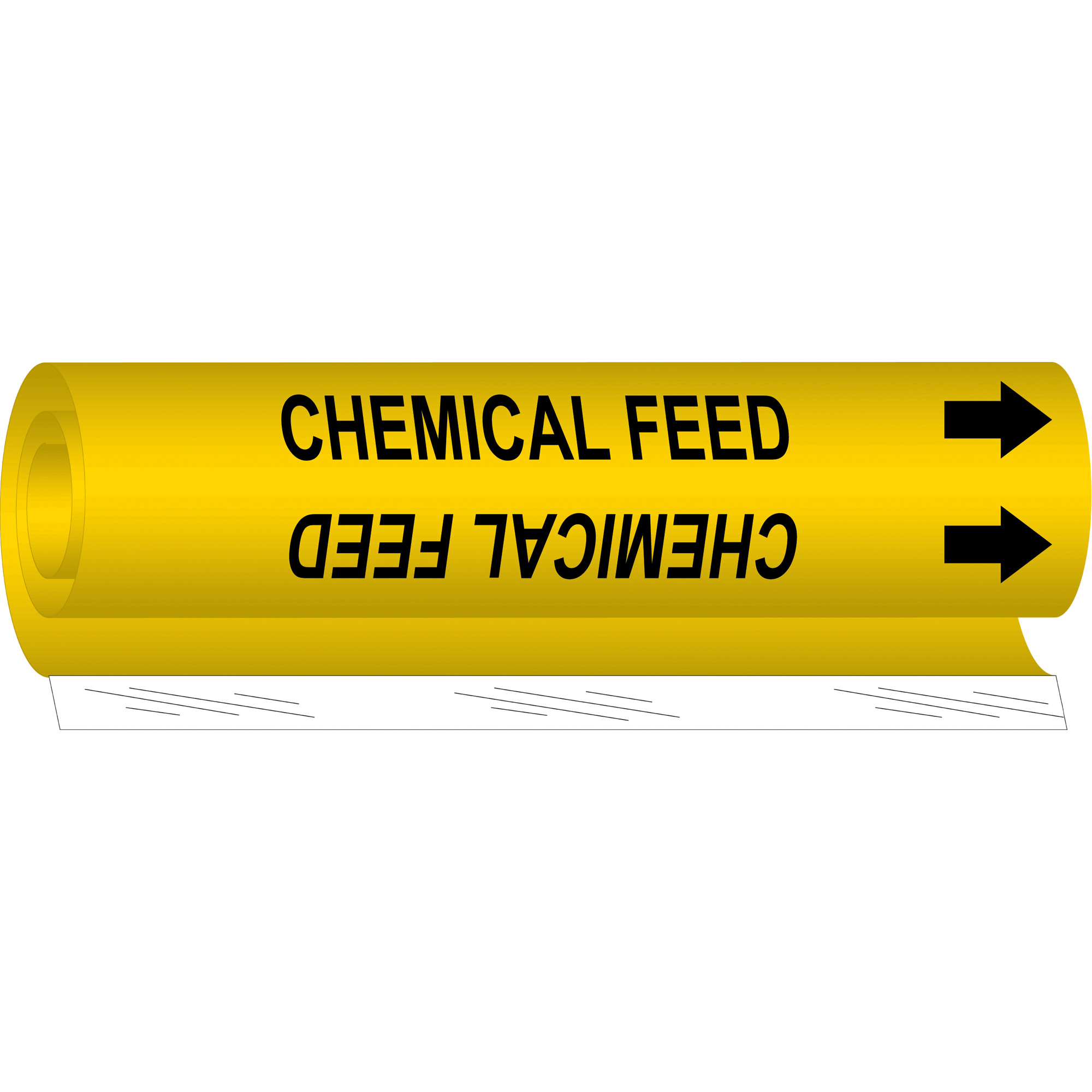 Marqueur de tuyau «Chemical Feed», Enveloppant, 26" h x 12" la, Noir sur jaune