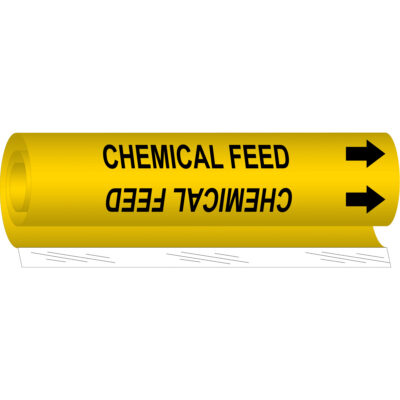 Marqueur de tuyau «Chemical Feed», Enveloppant, 9" h x 8" la, Noir sur jaune