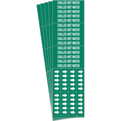 Marqueur de tuyau «Chilled Hot Water», Autocollant, 2-1/4" h x 2-3/4" la, Blanc/vert