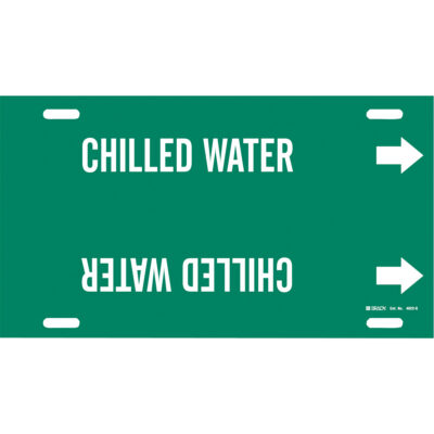 Marqueur de tuyau «Chilled Water», À attacher, 10" h x 24" la, Blanc/vert
