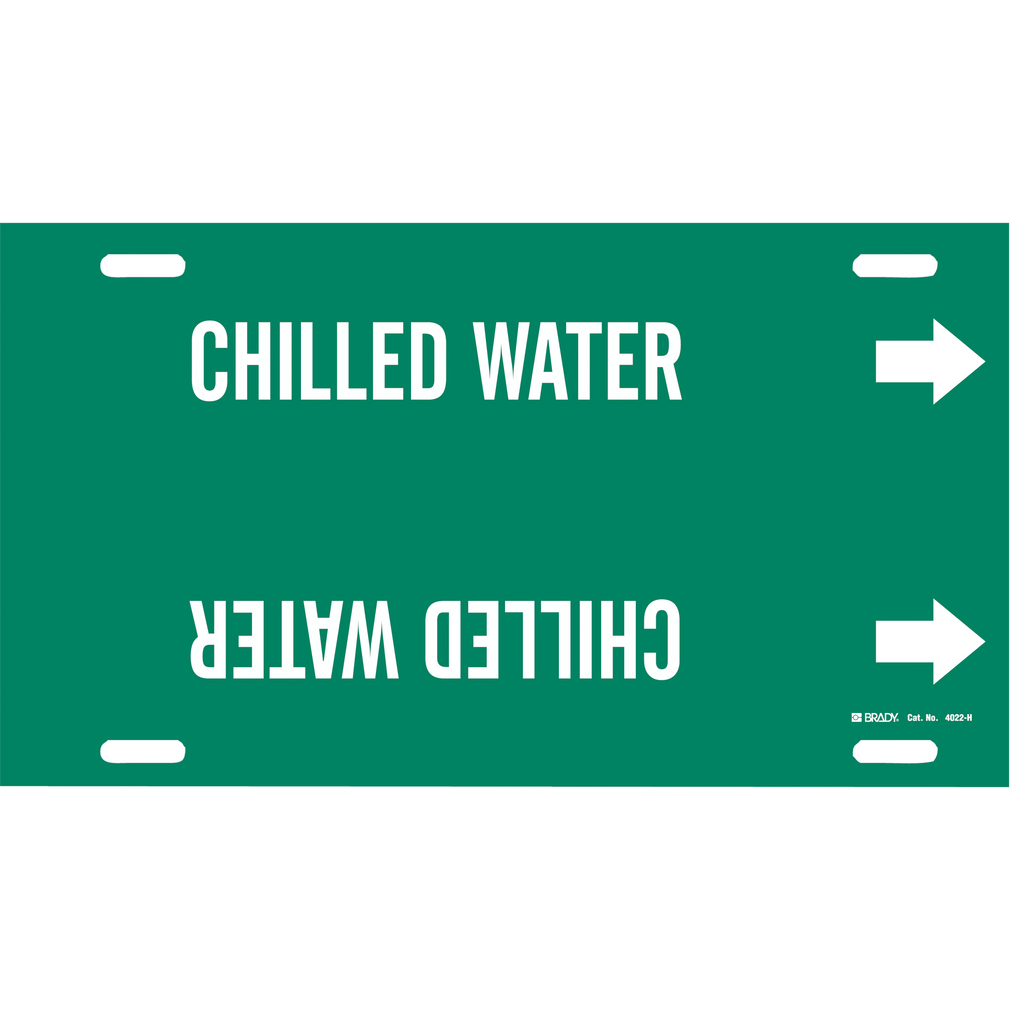 Marqueur de tuyau «Chilled Water», À attacher, 10" h x 32" la, Blanc/vert