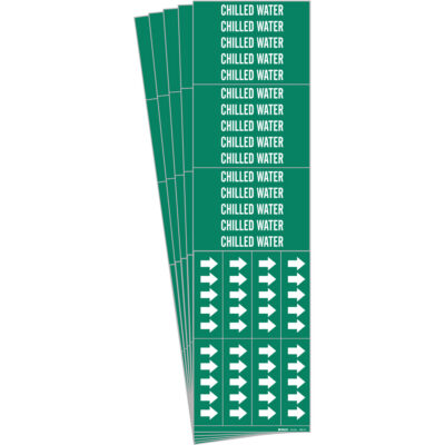 Marqueur de tuyau «Chilled Water», Autocollant, 2-1/4" h x 2-3/4" la, Blanc/vert