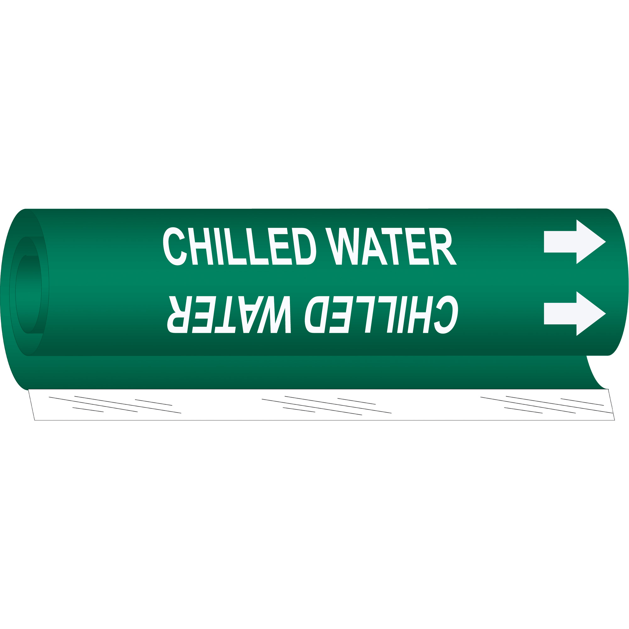 Marqueur de tuyau «Chilled Water», Enveloppant, 26" h x 12" la, Blanc/vert