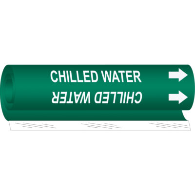Marqueur de tuyau «Chilled Water», Enveloppant, 9" h x 8" la, Blanc/vert