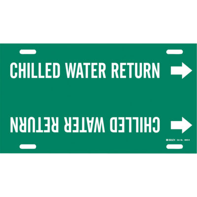 Marqueur de tuyau «Chilled Water Return», À attacher, 10" h x 32" la, Blanc/vert