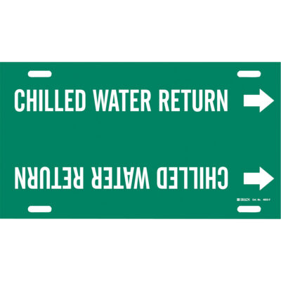 Marqueur de tuyau «Chilled Water Return», À attacher, 8" h x 16" la, Blanc/vert
