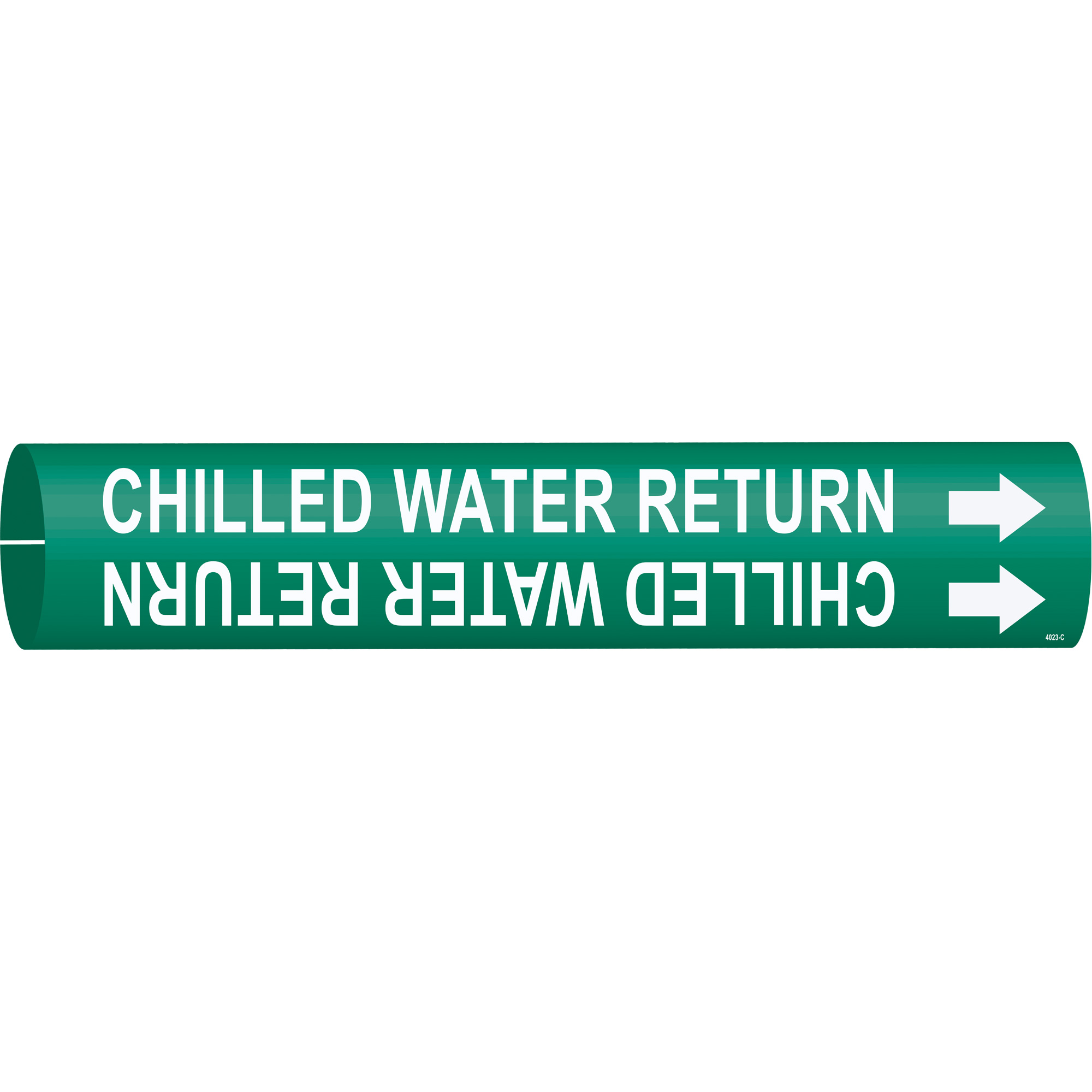 Marqueur de tuyau «Chilled Water Return», À pression, 2" h x 2" la, Blanc/vert