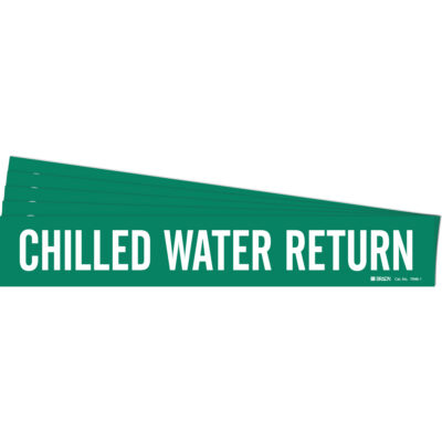 Marqueur de tuyau «Chilled Water Return», Autocollant, 2-1/4" h x 14" la, Blanc/vert