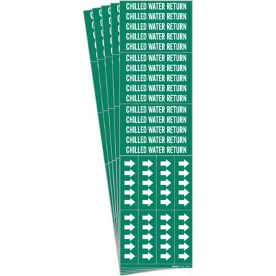 Marqueur de tuyau «Chilled Water Return», Autocollant, 2-1/4" h x 2-3/4" la, Blanc/vert