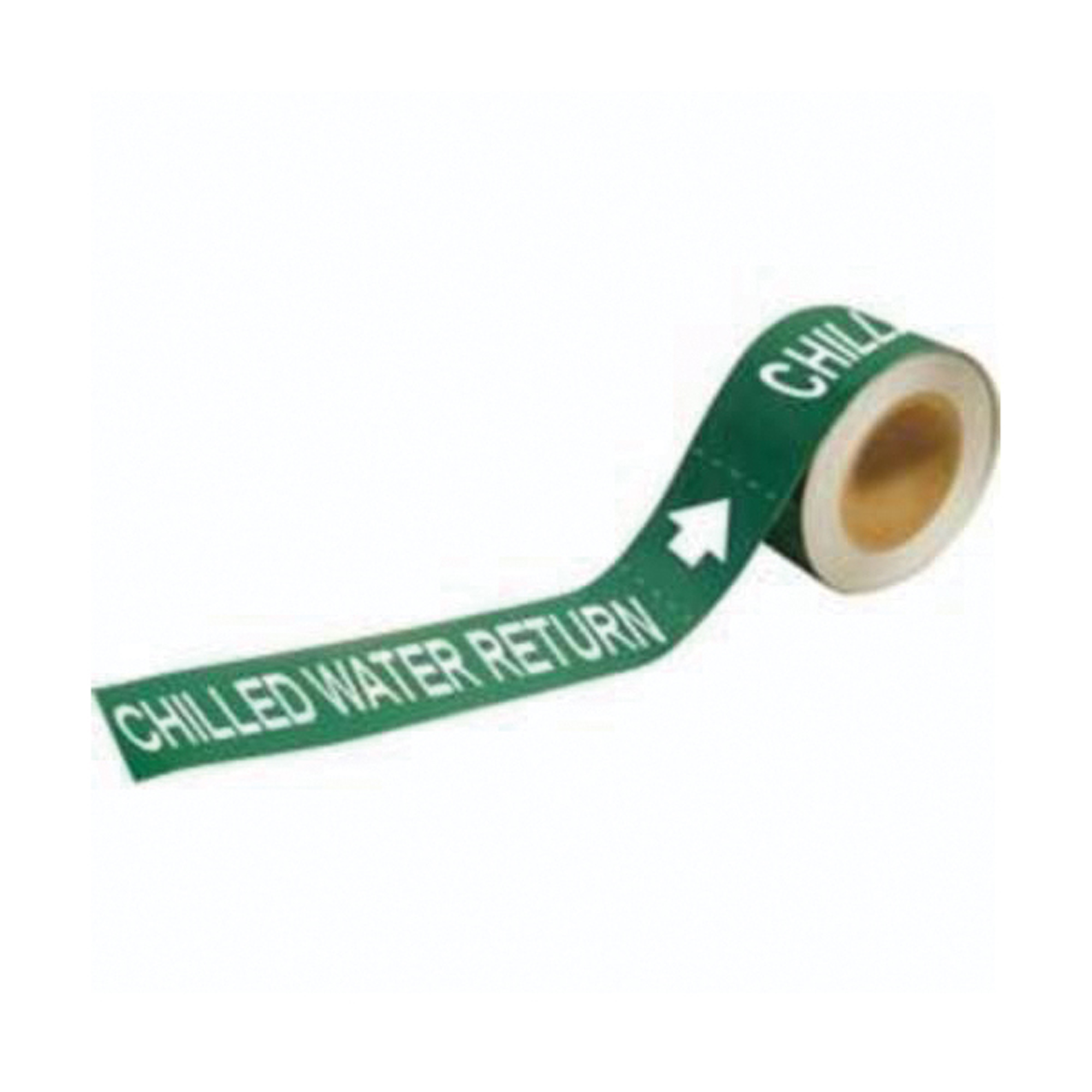 Marqueur de tuyau «Chilled Water Return», Autocollant, 2" h x 12" la, Blanc/vert