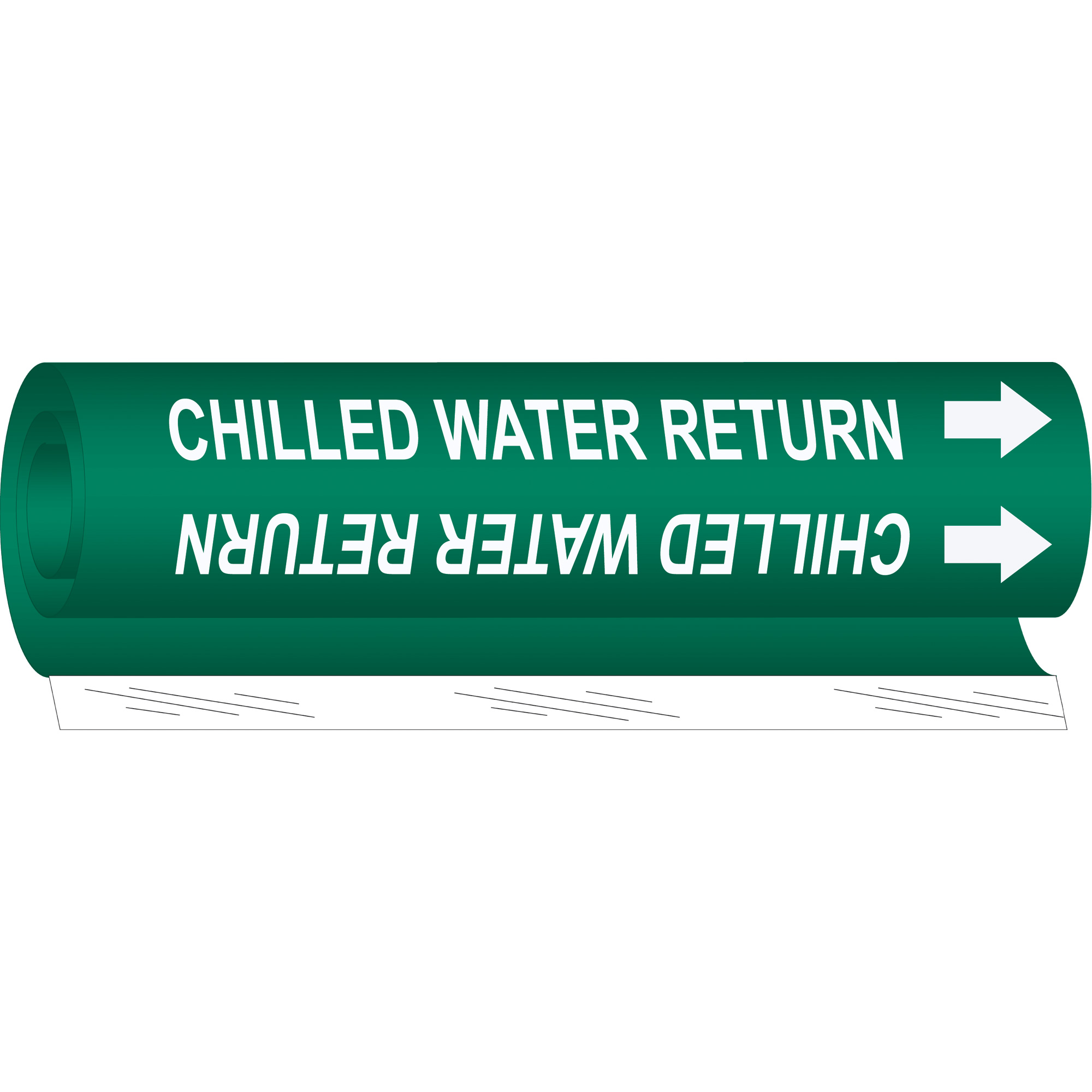 Marqueur de tuyau «Chilled Water Return», Enveloppant, 5" h x 8" la, Blanc/vert