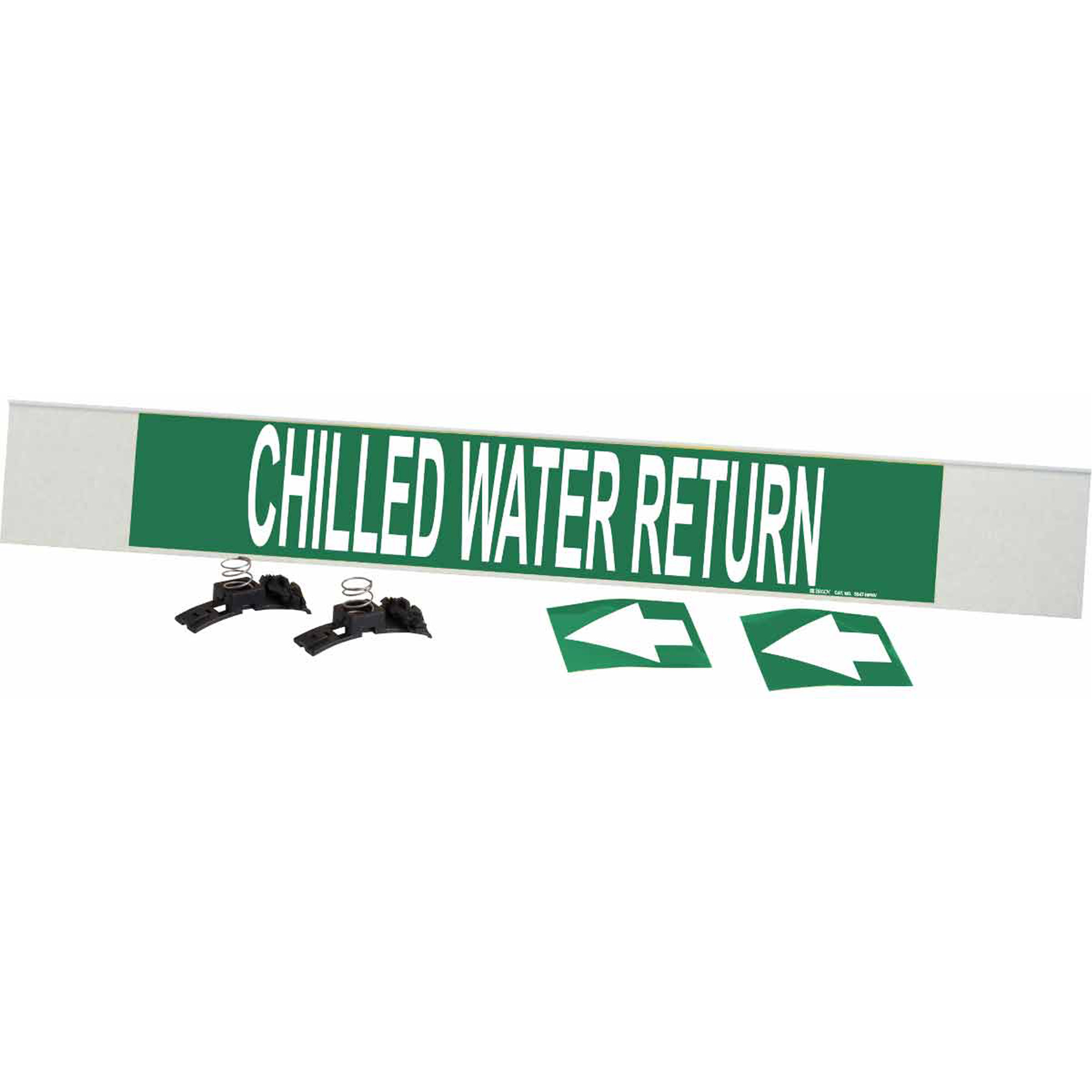 Marqueur de tuyau «Chilled Water Return», Transporteur en fibre de verre avec agrafes, 4" h x 24" la, Blanc/vert