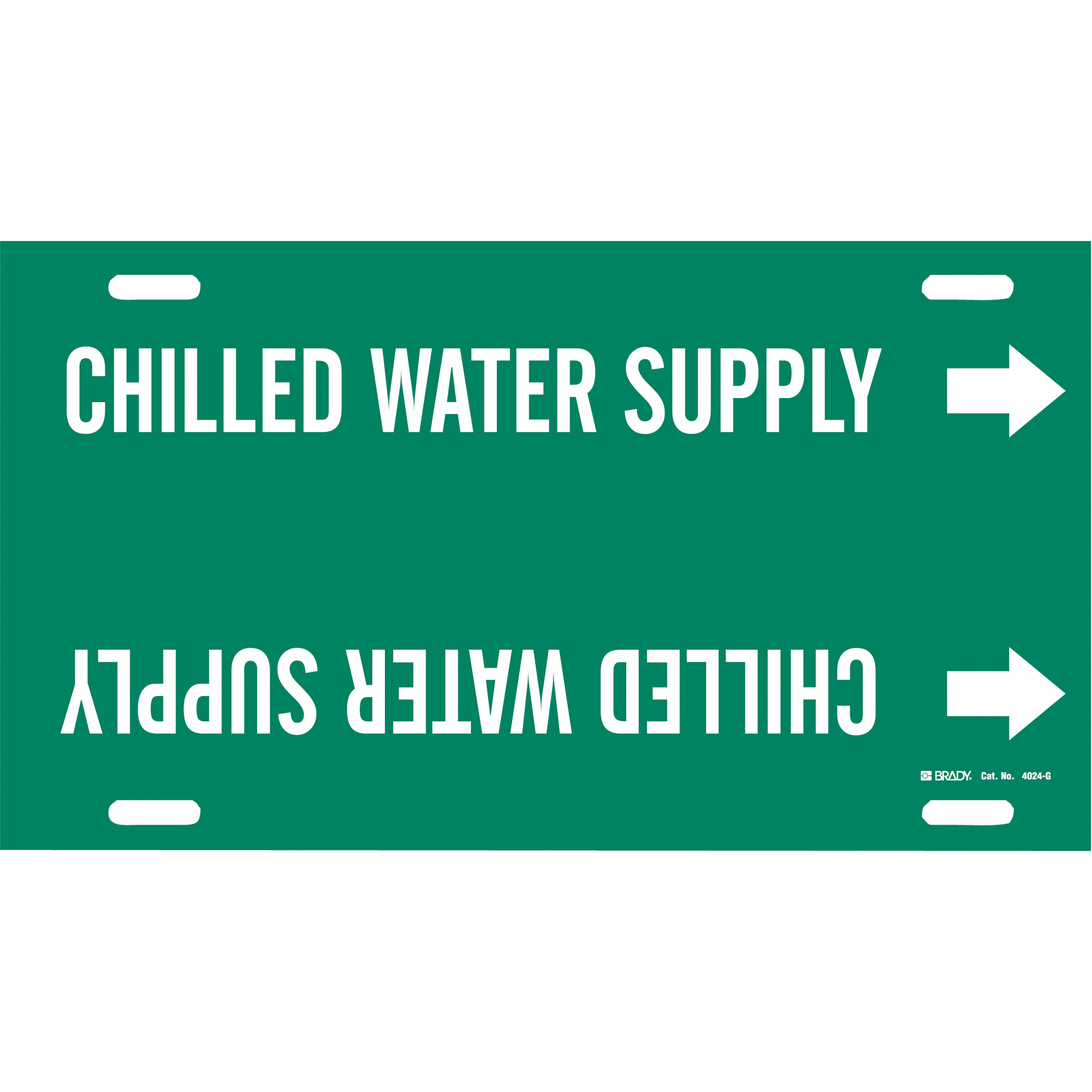 Marqueur de tuyau «Chilled Water Supply», À attacher, 10" h x 24" la, Blanc/vert